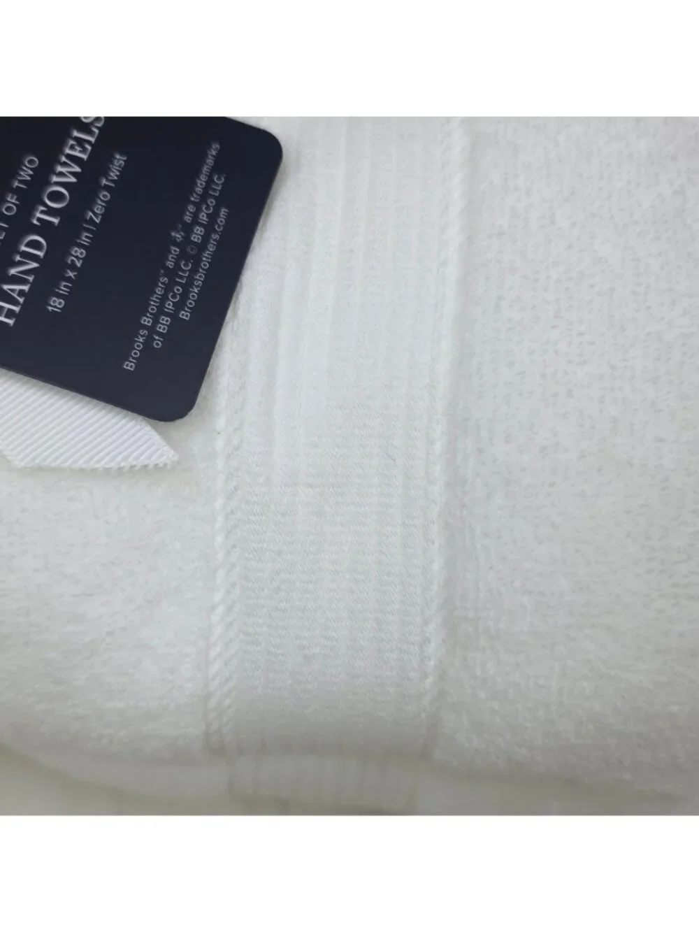 Brooks Brothers Set Of Two White Hand Towels 18x28 Inch Zero Twist 100% Cotton